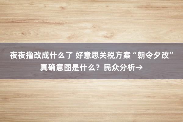 夜夜撸改成什么了 好意思关税方案“朝令夕改”真确意图是什么？民众分析→